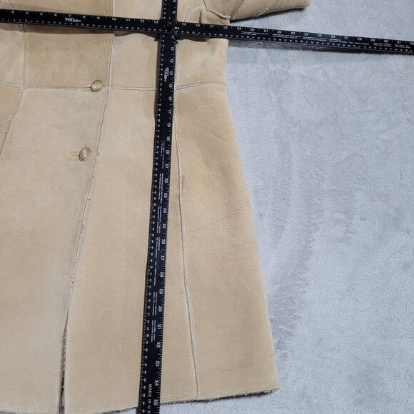 Guess Coat Womens Small Beige Genuine Leather Shearling Long Overcoat Lined - Picture 7 of 16